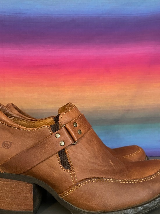 Born Shoes - Born Nyssa Cognac Leather Ankle Booties Opanka Harness Comfort Heel 8.5